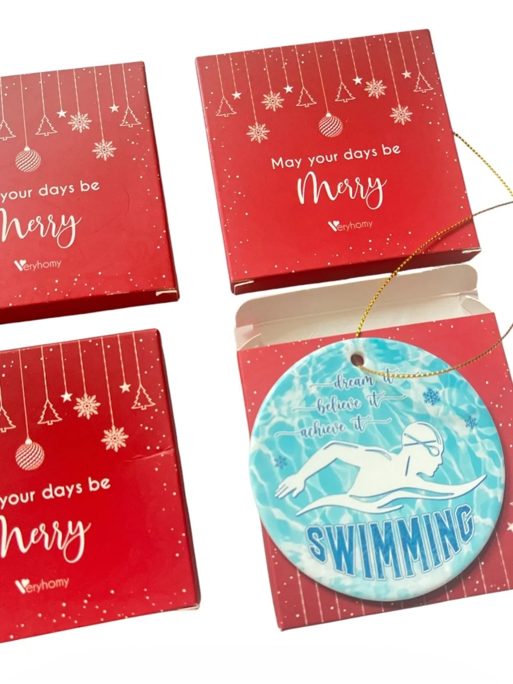 New Blue Swimming Ceramic Ornaments - set of 4